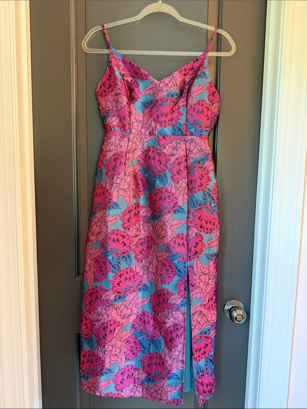 Lulu's Fuchsia Pink and Teal Floral Midi Dress